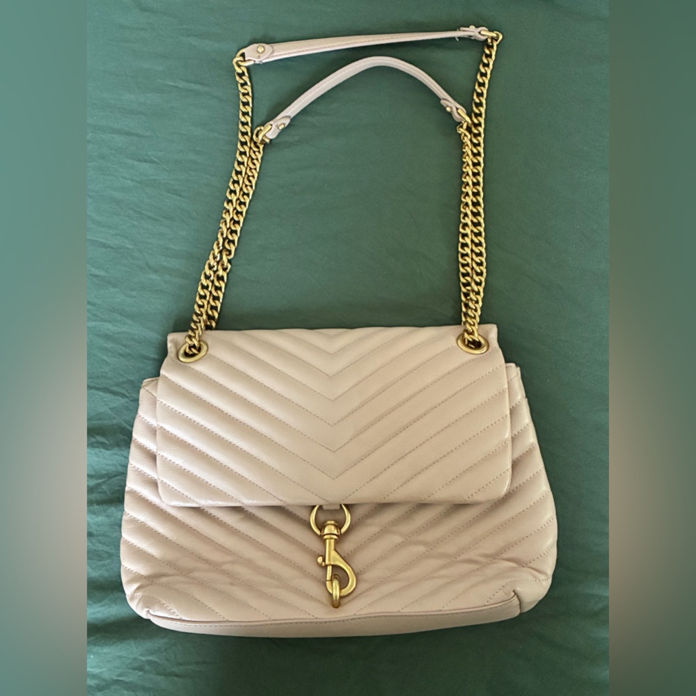 Rebecca Minkoff Edie Flap Shoulder Bag in Blush Quilted with Gold Chain